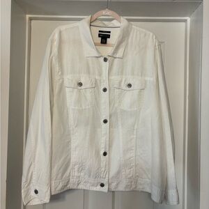 Jones New York White Linen Button-Front Jacket 2X